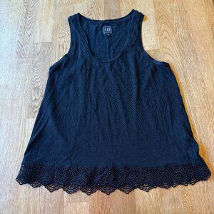 GAP Black Lace Trim Tank Top Hemp Blend Size Small